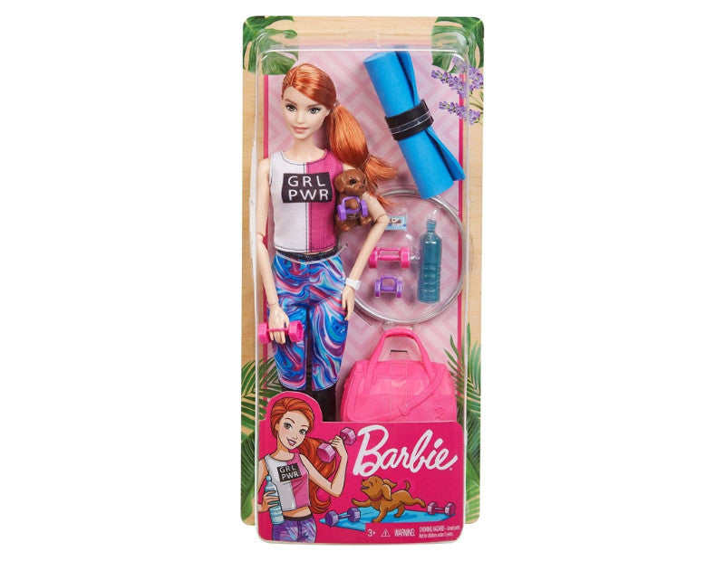 Barbie - Fitness Pop Rood Haar met Puppy (GJG57)
