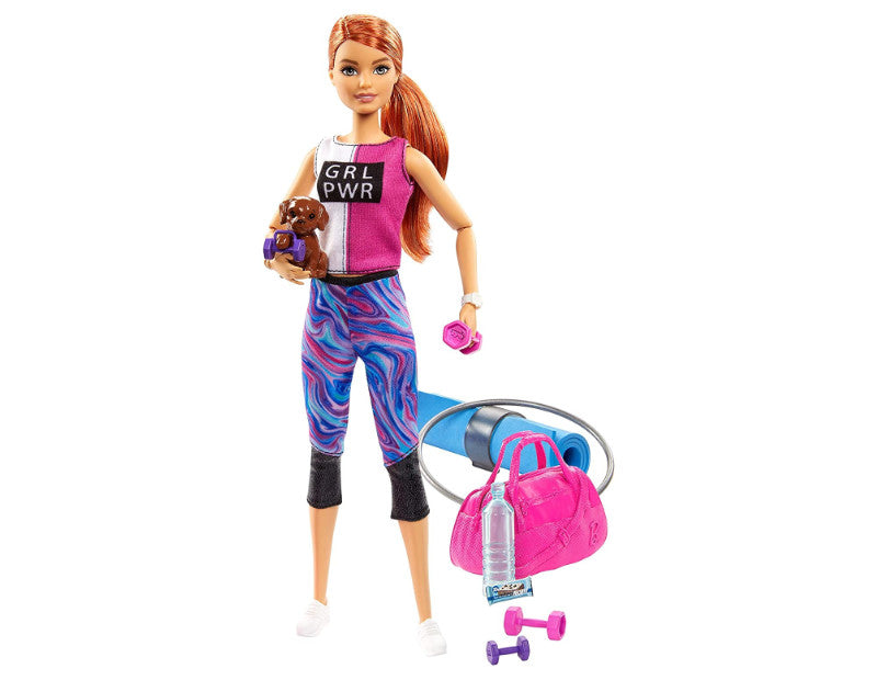 Barbie - Fitness Pop Rood Haar met Puppy (GJG57)