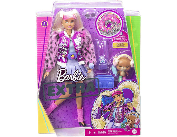 Barbie Extra - Pop met bont mouwen en teddy beer